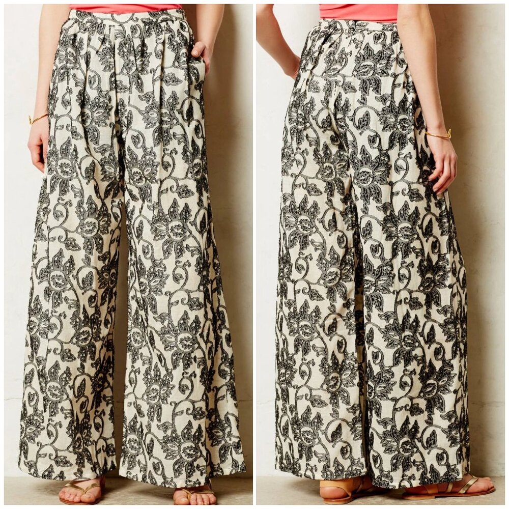 San & Soni Cotton TERRE Black & White Wide Leg CASUAL Pants WOMEN'S Size 6 *EUC*